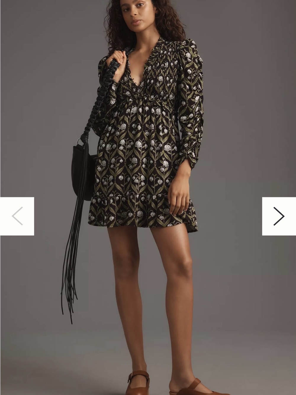By Anthropologie Long-Sleeve V-Neck Ruffle Mini Dress